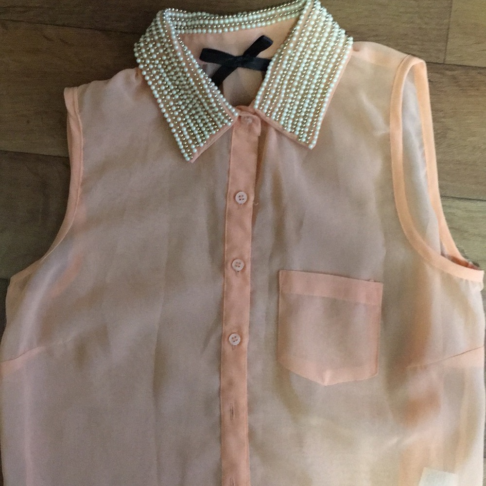 see through salmon shirt
